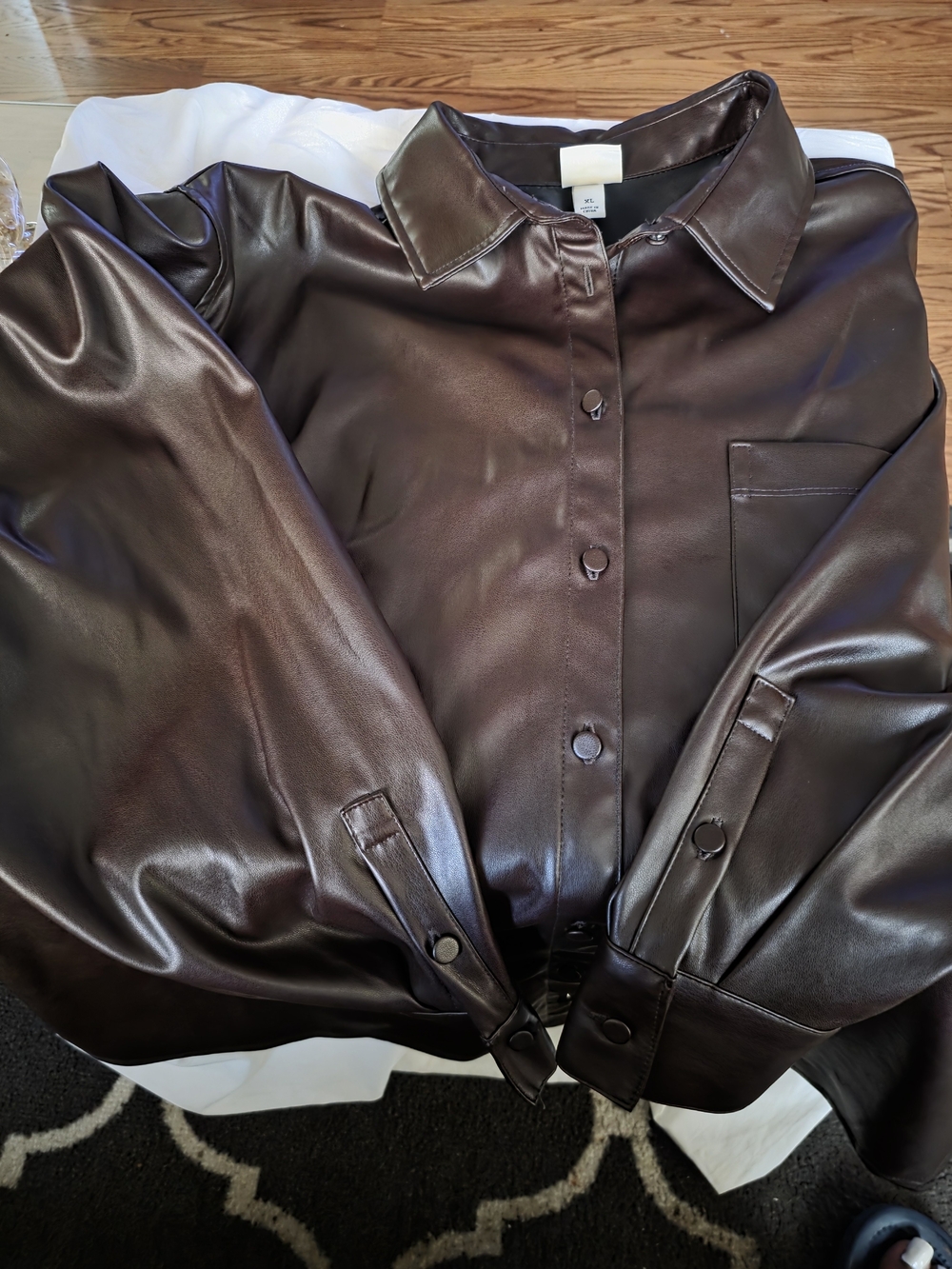 a new day Women's Faux Leather Button-Down Shirt Jacket - Dark Brown